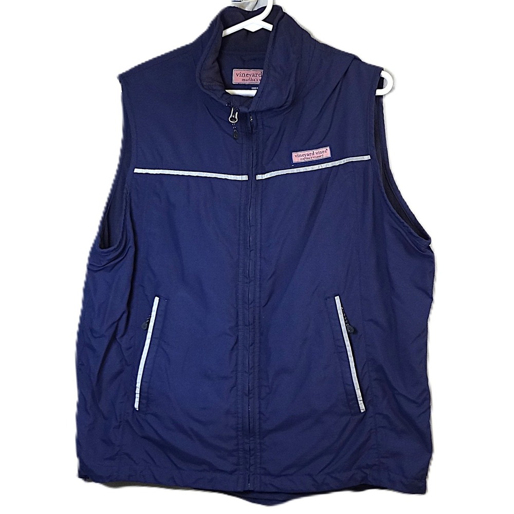 Vineyard Vines Vest Mens Navy Blue‎ Full Zip Sleeveless Pockets Layering